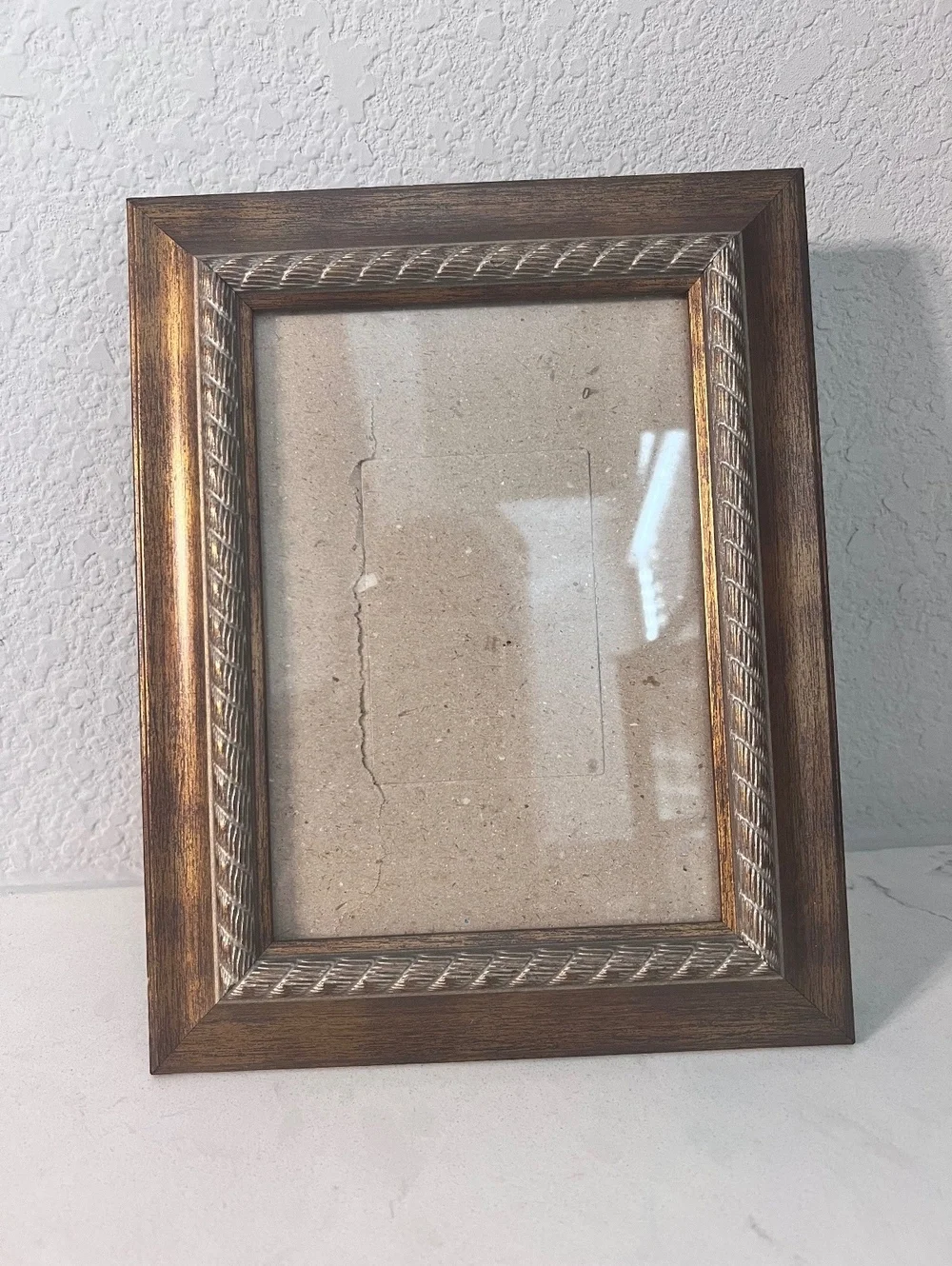 5x7 Rustic Wood Picture Frame with Embossed Silver-Tone Metal Inner Border